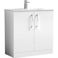 Nuie Arno 800mm Floor Standing 2 Door Vanity & Minimalist Basin Gloss White, White