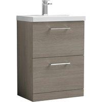 Nuie Arno 600mm Floor Standing 2 Drawer Vanity & Mid-Edge Basin Solace Oak, Brown