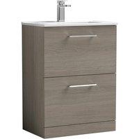 Nuie Arno 600mm Floor Standing 2 Drawer Vanity & Minimalist Basin Solace Oak, Brown