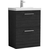 Nuie Arno 600mm Floor Standing 2 Drawer Vanity & Mid-Edge Basin Charcoal Black, Black