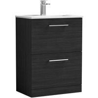 Nuie Arno 600mm Floor Standing 2 Drawer Vanity & Minimalist Basin Charcoal Black, Black