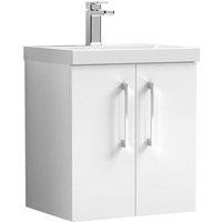 Nuie Arno 500mm Wall Hung 2 Door Vanity & Mid-Edge Basin Gloss White, White