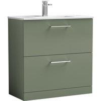 Nuie Arno 800mm Floor Standing 2 Drawer Vanity & Minimalist Basin Satin Green, Green