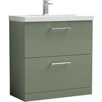 Nuie Arno 800mm Floor Standing 2 Drawer Vanity & Thin-Edge Basin Satin Green, Green