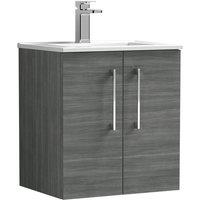 Nuie Arno 500mm Wall Hung 2 Door Vanity & Minimalist Basin Anthracite, Grey