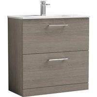 Nuie Arno 800mm Floor Standing 2 Drawer Vanity & Minimalist Basin Solace Oak, Brown