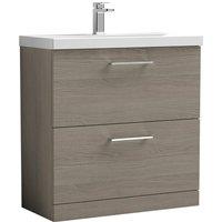 Nuie Arno 800mm Floor Standing 2 Drawer Vanity & Thin-Edge Basin Solace Oak, Brown