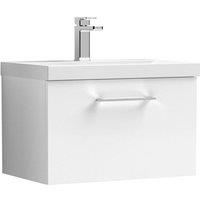 Nuie Arno 600mm Wall Hung 1 Drawer Vanity & Mid-Edge Basin Gloss White, White