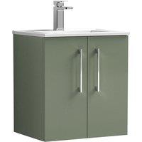 Nuie Arno 500mm Wall Hung 2 Door Vanity & Minimalist Basin Satin Green, Green