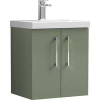 Nuie Arno 500mm Wall Hung 2 Door Vanity & Thin-Edge Basin Satin Green, Green