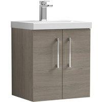 Nuie Arno 500mm Wall Hung 2 Door Vanity & Mid-Edge Basin Solace Oak, Brown