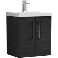 Nuie Arno 500mm Wall Hung 2 Door Vanity & Mid-Edge Basin Charcoal Black, Black