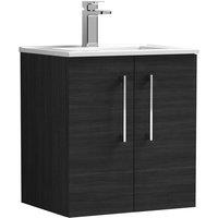 Nuie Arno 500mm Wall Hung 2 Door Vanity & Minimalist Basin Charcoal Black, Black