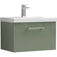 Nuie Arno 600mm Wall Hung 1 Drawer Vanity & Mid-Edge Basin Satin Green, Green