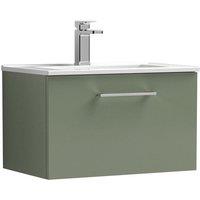 Nuie Arno 600mm Wall Hung 1 Drawer Vanity & Minimalist Basin Satin Green, Green