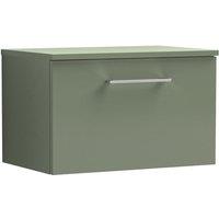 Nuie Arno 600mm Wall Hung 1 Drawer Vanity & Worktop Satin Green, Green