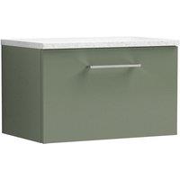 Nuie Arno 600mm Wall Hung 1 Drawer Vanity & Sparkling White Laminate Top Satin Green, Green