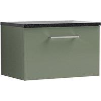 Nuie Arno 600mm Wall Hung 1 Drawer Vanity & Sparkling Black Laminate Top Satin Green, Green
