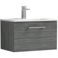 Nuie Arno 600mm Wall Hung 1 Drawer Vanity & Minimalist Basin Anthracite, Grey