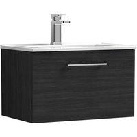 Nuie Arno 600mm Wall Hung 1 Drawer Vanity & Minimalist Basin Charcoal Black, Black
