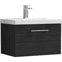 Nuie Arno Wall Hung 1-Drawer Vanity Unit & Basin-3 600mm - Charcoal Woodgrain