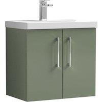 Nuie Arno 600mm Wall Hung 2 Door Vanity & Thin-Edge Basin Satin Green, Green