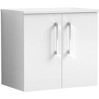 Nuie Arno 600mm Wall Hung 2 Door Vanity & Worktop Gloss White, White