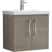 Nuie Arno 600mm Wall Hung 2 Door Vanity & Thin-Edge Basin Solace Oak, Brown