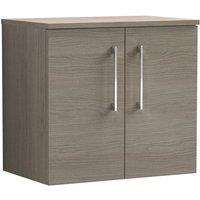 Nuie Arno 600mm Wall Hung 2 Door Vanity & Worktop Solace Oak, Brown