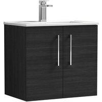Nuie Arno 600mm Wall Hung 2 Door Vanity & Minimalist Basin Charcoal Black, Black
