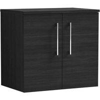 Nuie Arno 600mm Wall Hung 2 Door Vanity & Worktop Charcoal Black, Black
