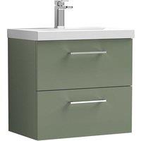 Nuie Arno 600mm Wall Hung 2 Drawer Vanity & Mid-Edge Basin Satin Green, Green