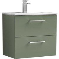 Nuie Arno 600mm Wall Hung 2 Drawer Vanity & Minimalist Basin Satin Green, Green