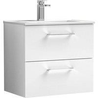 Nuie Arno 600mm Wall Hung 2 Drawer Vanity & Minimalist Basin Gloss White, White