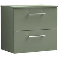 Nuie Arno 600mm Wall Hung 2 Drawer Vanity & Worktop Satin Green, Green