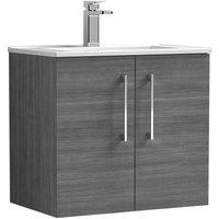 Nuie Arno 600mm Wall Hung 2 Door Vanity & Minimalist Basin Anthracite, Grey