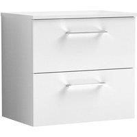 Nuie Arno 600mm Wall Hung 2 Drawer Vanity & Worktop Gloss White, White