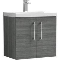 Nuie Arno 600mm Wall Hung 2 Door Vanity & Thin-Edge Basin Anthracite, Grey