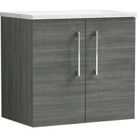 Nuie Arno 600mm Wall Hung 2 Door Vanity & Sparkling White Laminate Top Anthracite, Grey