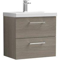 Nuie Arno 600mm Wall Hung 2 Drawer Vanity & Thin-Edge Basin Solace Oak, Brown