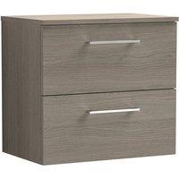 Nuie Arno 600mm Wall Hung 2 Drawer Vanity & Worktop Solace Oak, Brown