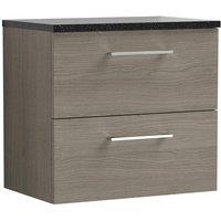 Nuie Arno 600mm Wall Hung 2 Drawer Vanity & Sparkling Black Laminate Top Solace Oak, Brown