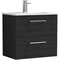 Nuie Arno 600mm Wall Hung 2 Drawer Vanity & Minimalist Basin Charcoal Black, Black