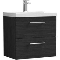 Nuie Arno 600mm Wall Hung 2 Drawer Vanity & Thin-Edge Basin Charcoal Black, Black