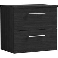 Nuie Arno 600mm Wall Hung 2 Drawer Vanity & Worktop Charcoal Black, Black