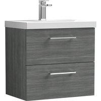 Nuie Arno 600mm Wall Hung 2 Drawer Vanity & Mid-Edge Basin Anthracite, Grey