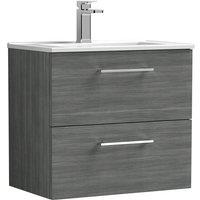 Nuie Arno 600mm Wall Hung 2 Drawer Vanity & Minimalist Basin Anthracite, Grey