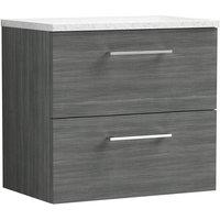 Nuie Arno 600mm Wall Hung 2 Drawer Vanity & Sparkling White Laminate Top Anthracite, Grey