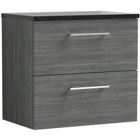 Nuie Arno 600mm Wall Hung 2 Drawer Vanity & Sparkling Black Laminate Top Anthracite, Grey