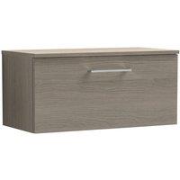 Nuie Arno 800mm Wall Hung 1 Drawer Vanity & Worktop Solace Oak, Brown